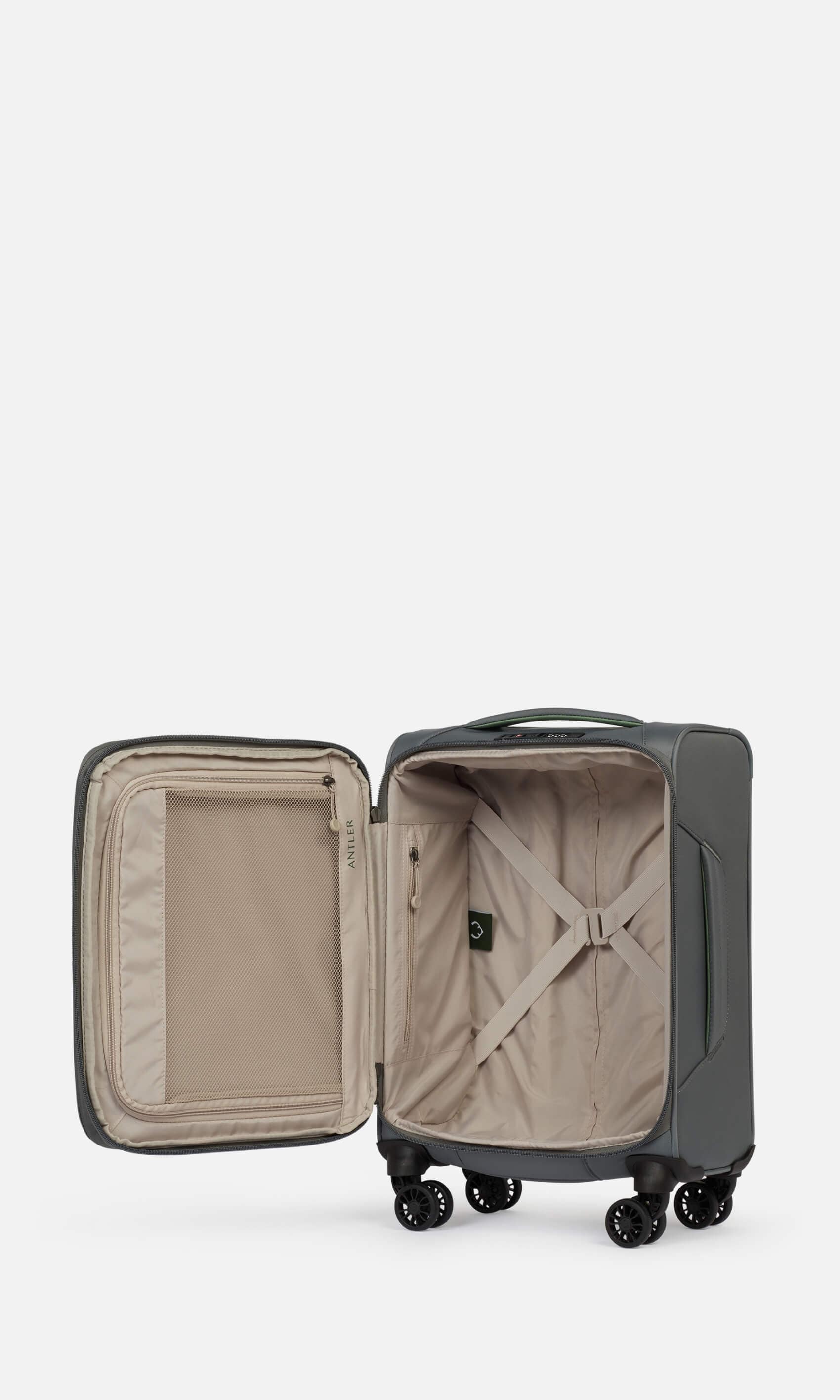 Antler Luggage -  Brixham cabin in concrete grey - Soft Suitcases Brixham Cabin Suitcase Grey | Soft Shell Suitcase | Antler UK